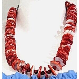 Spiny Oyster Shell Heishi Necklace Southwestern Artisan Chunky Disk Bead Choker